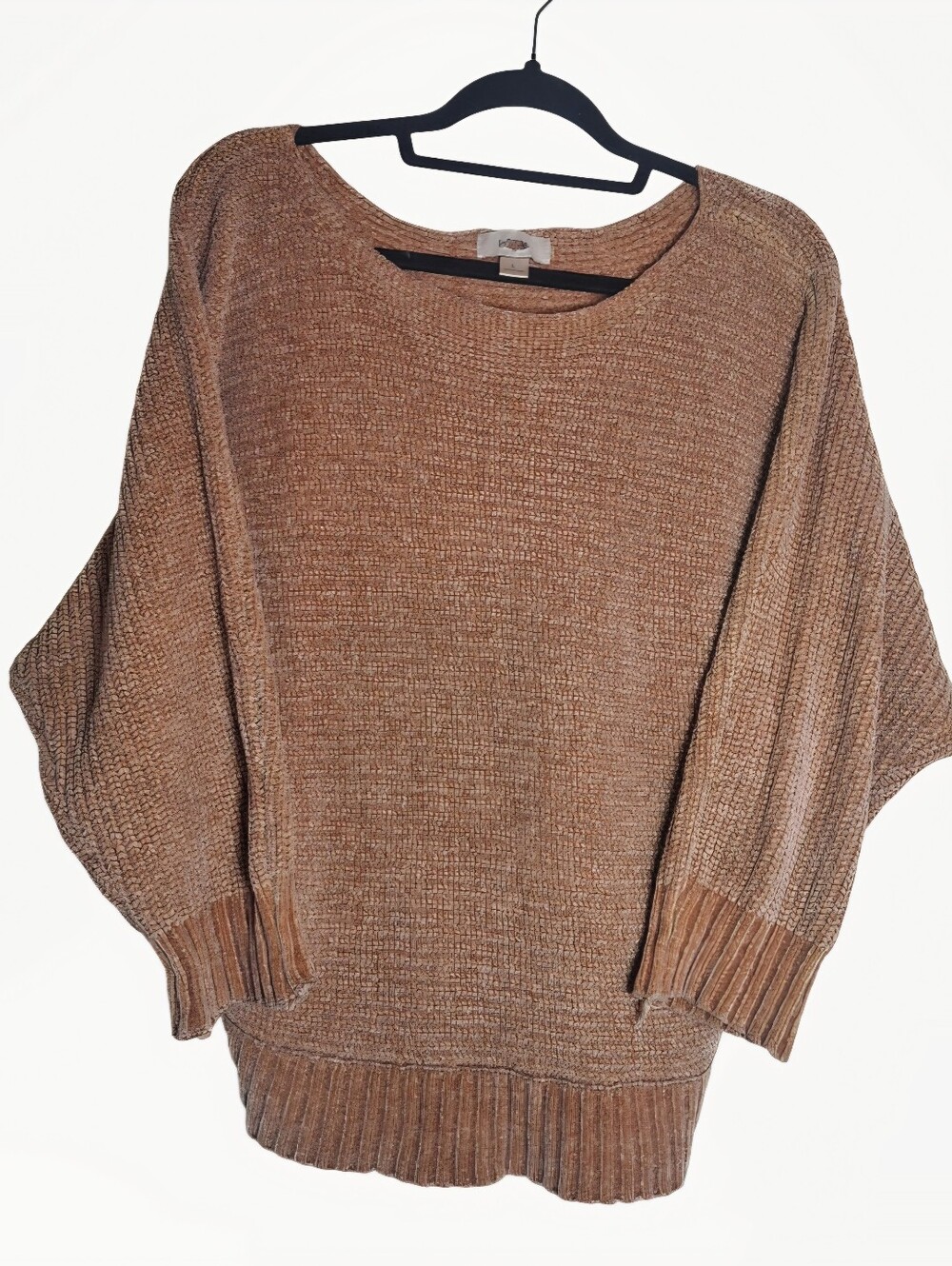 Ann Taylor LOFT Size L Relaxed Brown Soft Sweater 3/4 Dolman Sleeve Chunky Knit